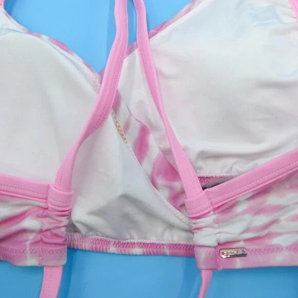 Victorias Secret Large Pink Tie Dye Cutout Wrap Style Bikini Top Padded Swim New - Picture 7 of 10